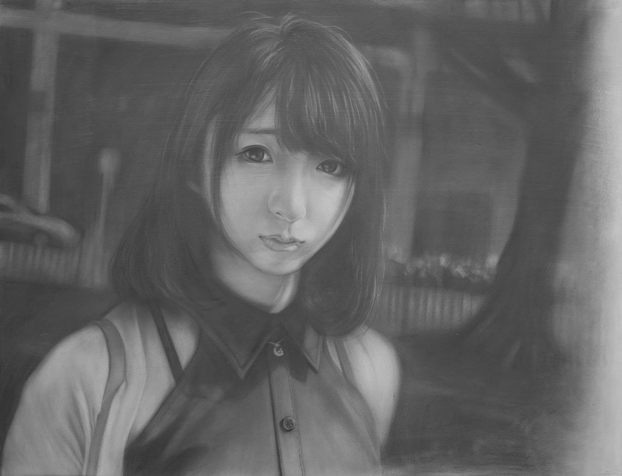 自畫鎖定探試系列 Self-Portrait Lock Series，張儀君 Luna Cheong，照片寫實繪畫 Photorealistic Painting，照相寫實素描 · 2017